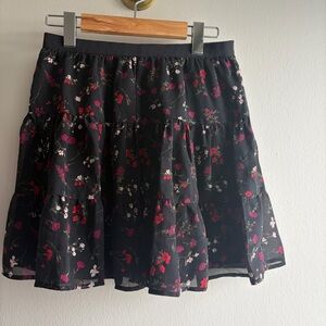 Joie Black Floral A-Line Skirt